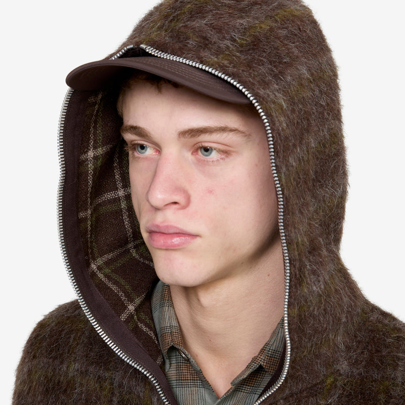 Full Zip Hood Dorf Check Hairy Wool Jackets