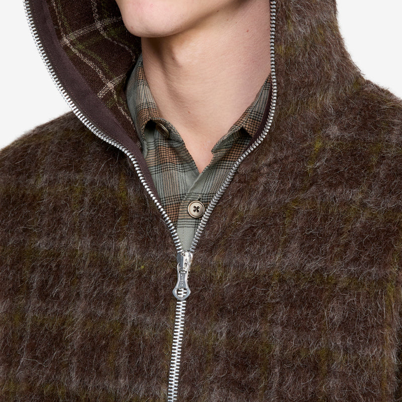 Full Zip Hood Dorf Check Hairy Wool Jackets