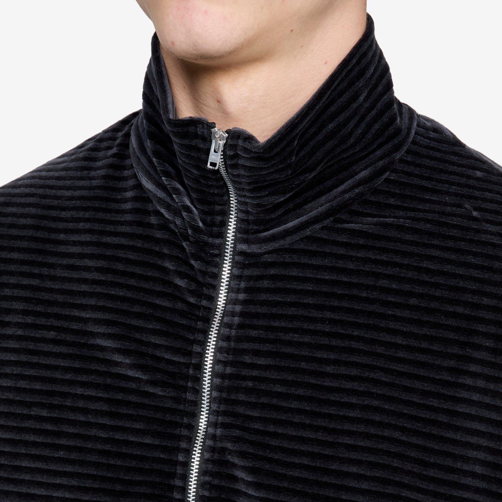 Shrunken Full Zip Polo Phantom Stripe Velour – Above The Clouds