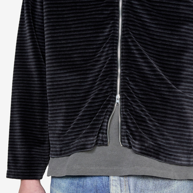 Shrunken Full Zip Polo Phantom Stripe Velour Jumpers