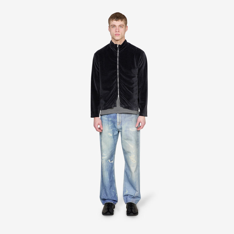 Shrunken Full Zip Polo Phantom Stripe Velour Jumpers