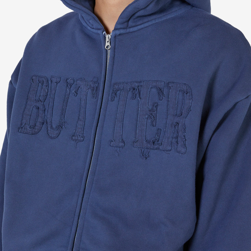 Fabric Applique Zip-Thru Hood Washed Slate