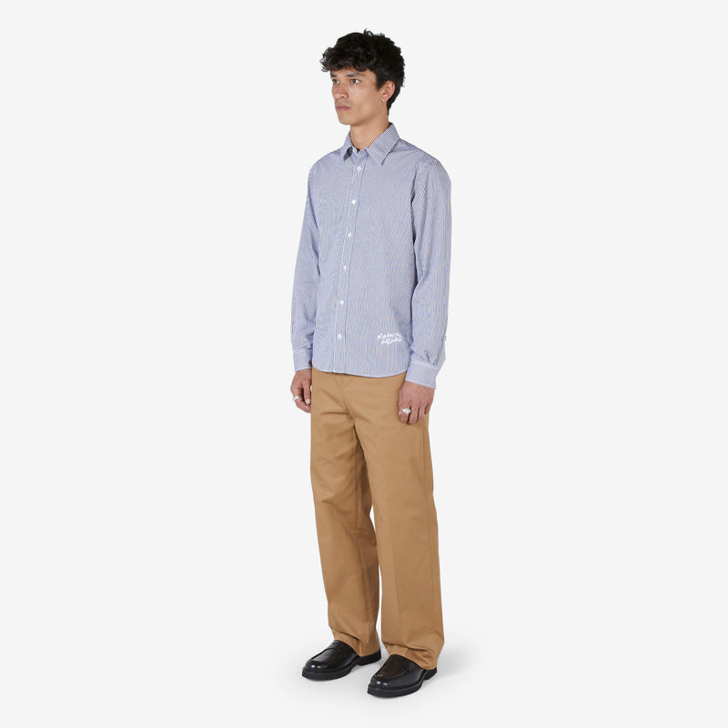 Wide Leg Chino Pant in Cotton Gabardine with Logo Beige