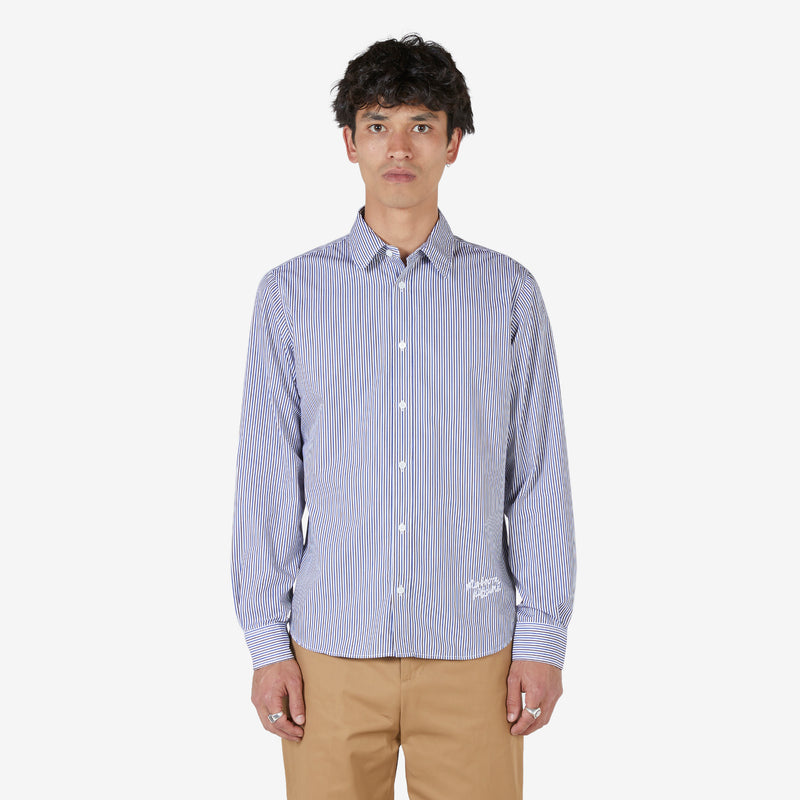 Classic Shirt in Cotton with Logo Handwriting Brown | Blue Stripes Shirts
