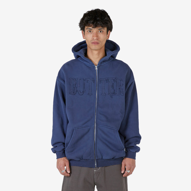 Fabric Applique Zip-Thru Hood Washed Slate