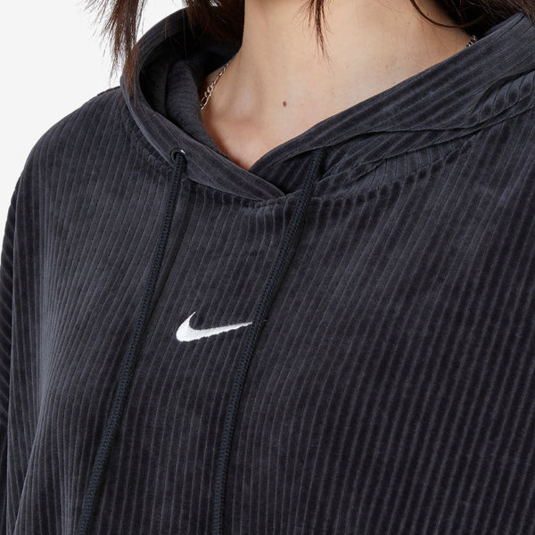 Women's Velour Cropped Pullover Hoodie Black | Sail
