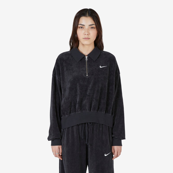 Women's Velour 1/4-Zip Top Black | Sail