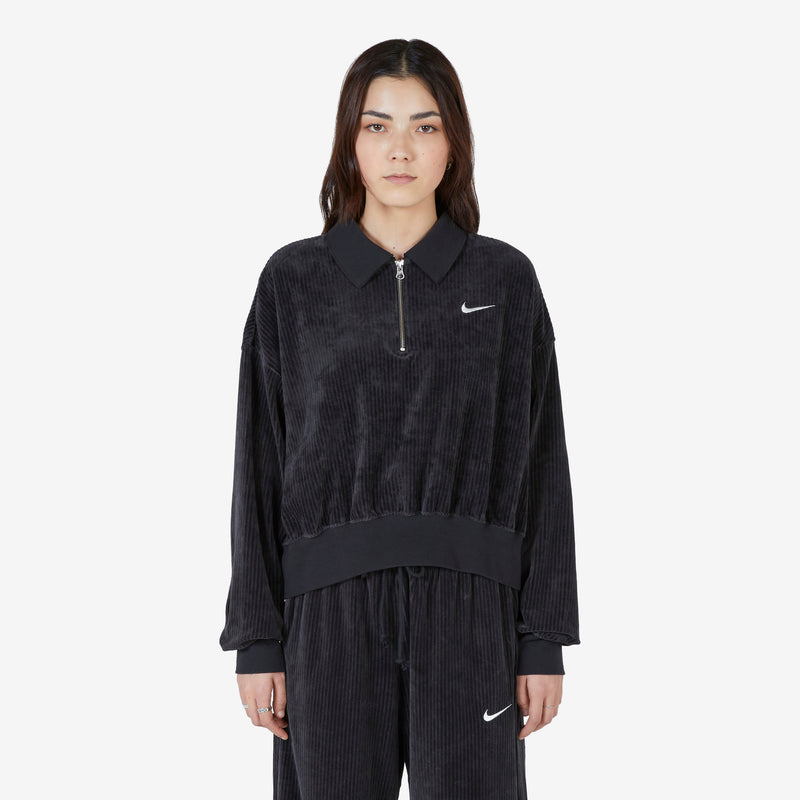 Women's Velour 1/4-Zip Top Black | Sail