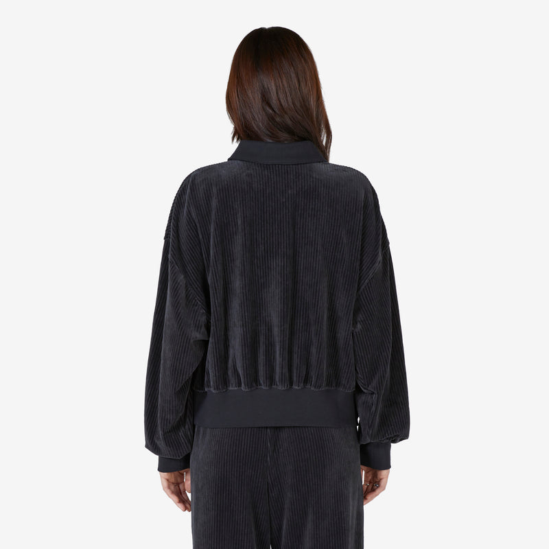 Women's Velour 1/4-Zip Top Black | Sail