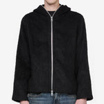 Full Zip Hood Black Hairy Wool