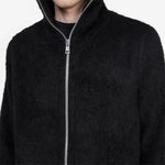 Full Zip Hood Black Hairy Wool