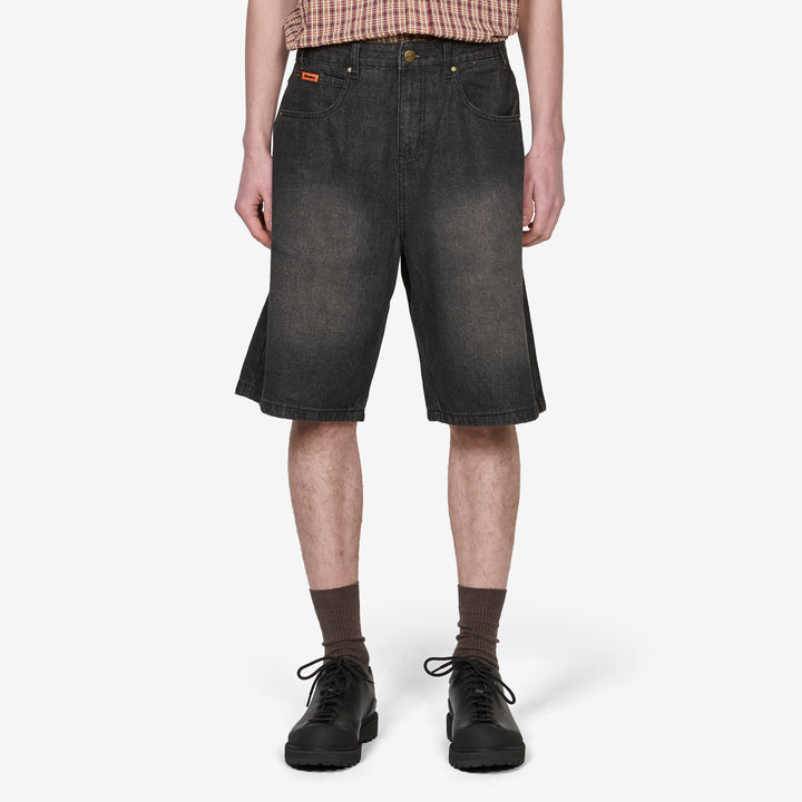Baggy Denim Shorts Slub Black Front