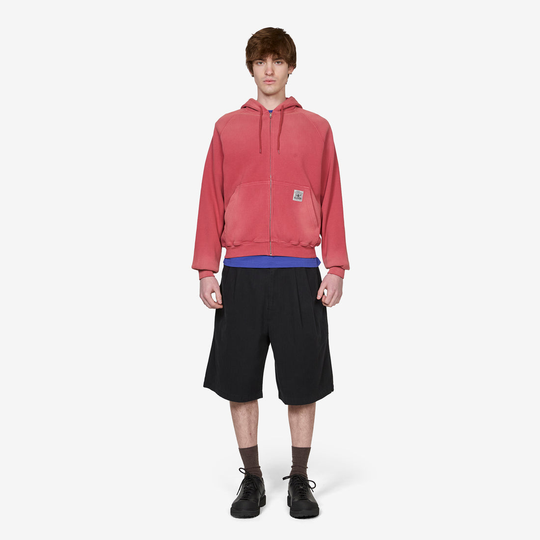 Faded Waffle Zip-Thru Hood Washed Red Jumpers