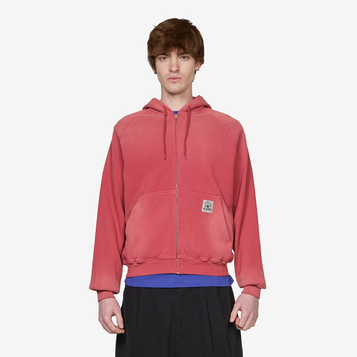 Faded Waffle Zip-Thru Hood Washed Red Front