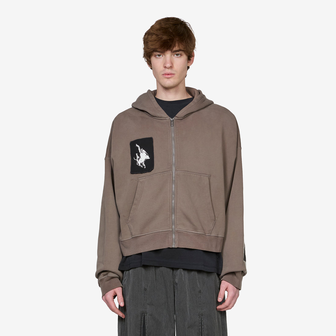 Fleece Cropped Full-Zip Graphic Hoodie Cave Stone Jumpers