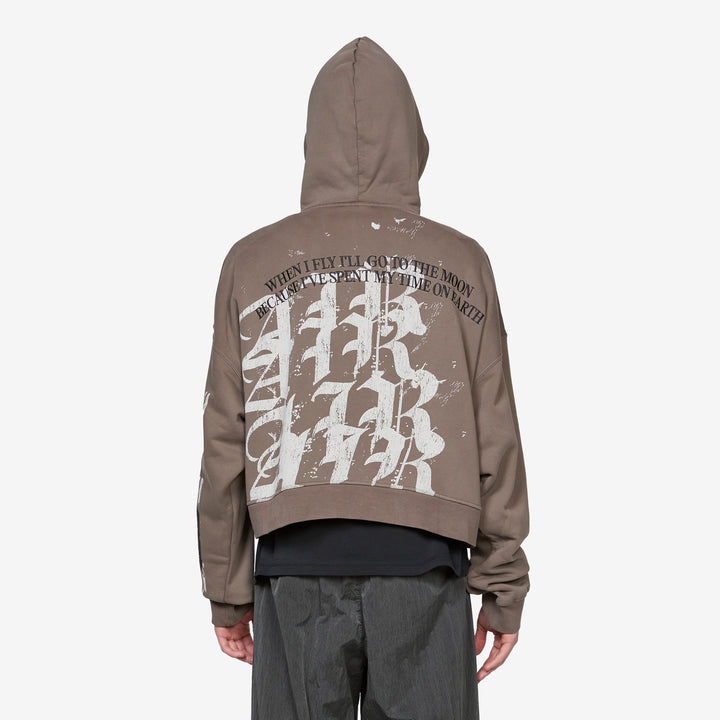 Fleece Cropped Full-Zip Graphic Hoodie Cave Stone