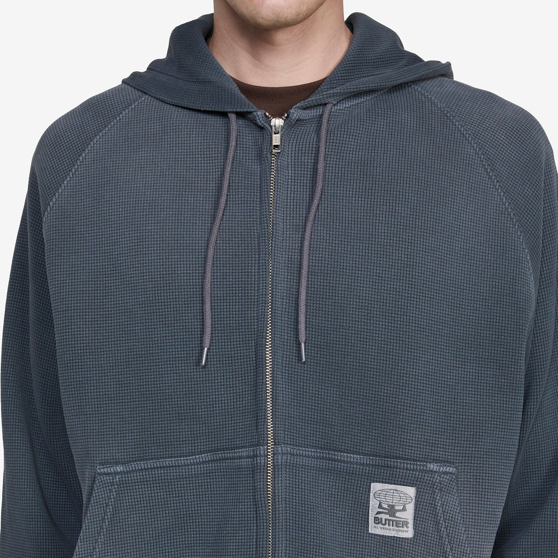 Faded Waffle Zip-Thru Hood Washed Black Jumpers