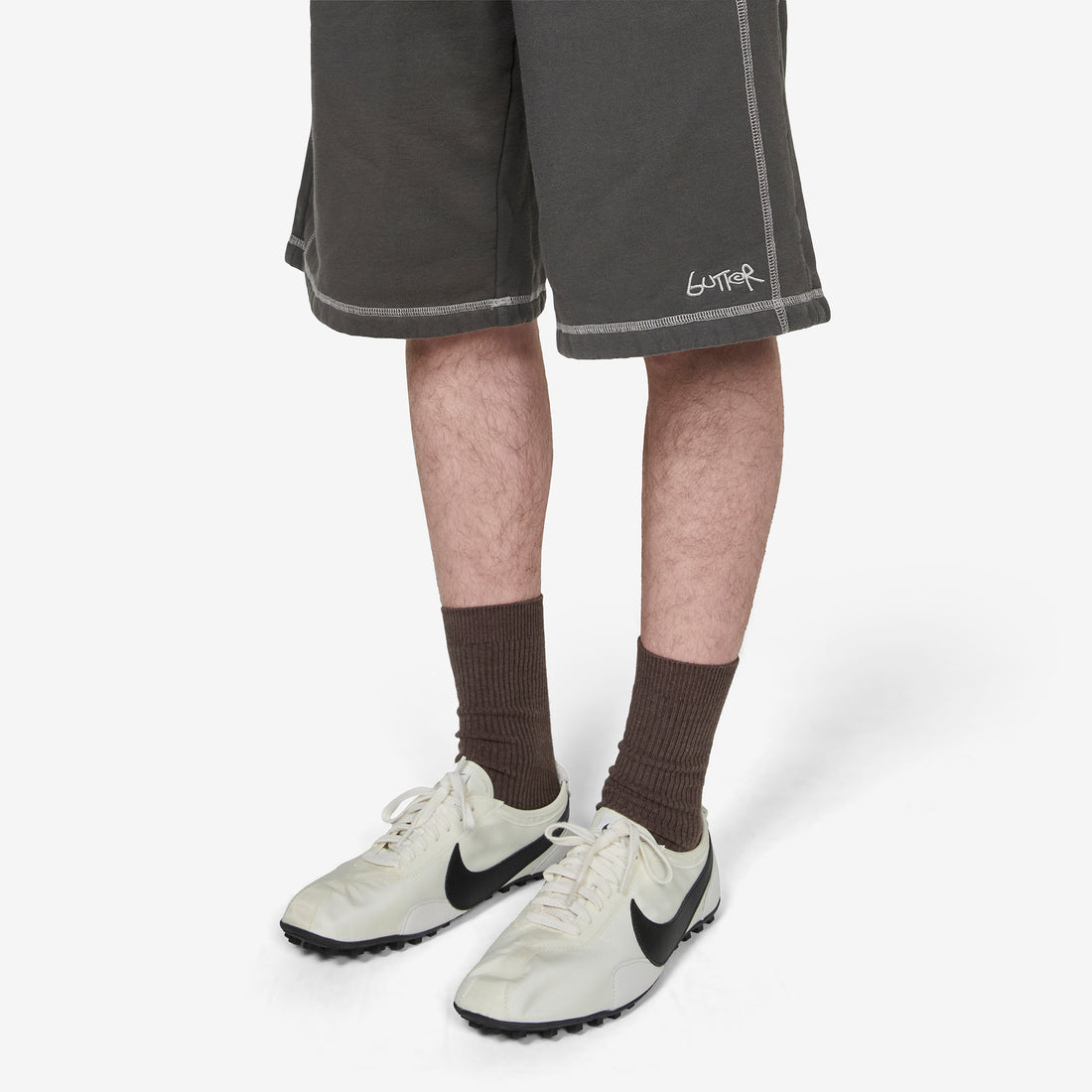 Overlock Stitch Fleece Shorts Washed Black Shorts