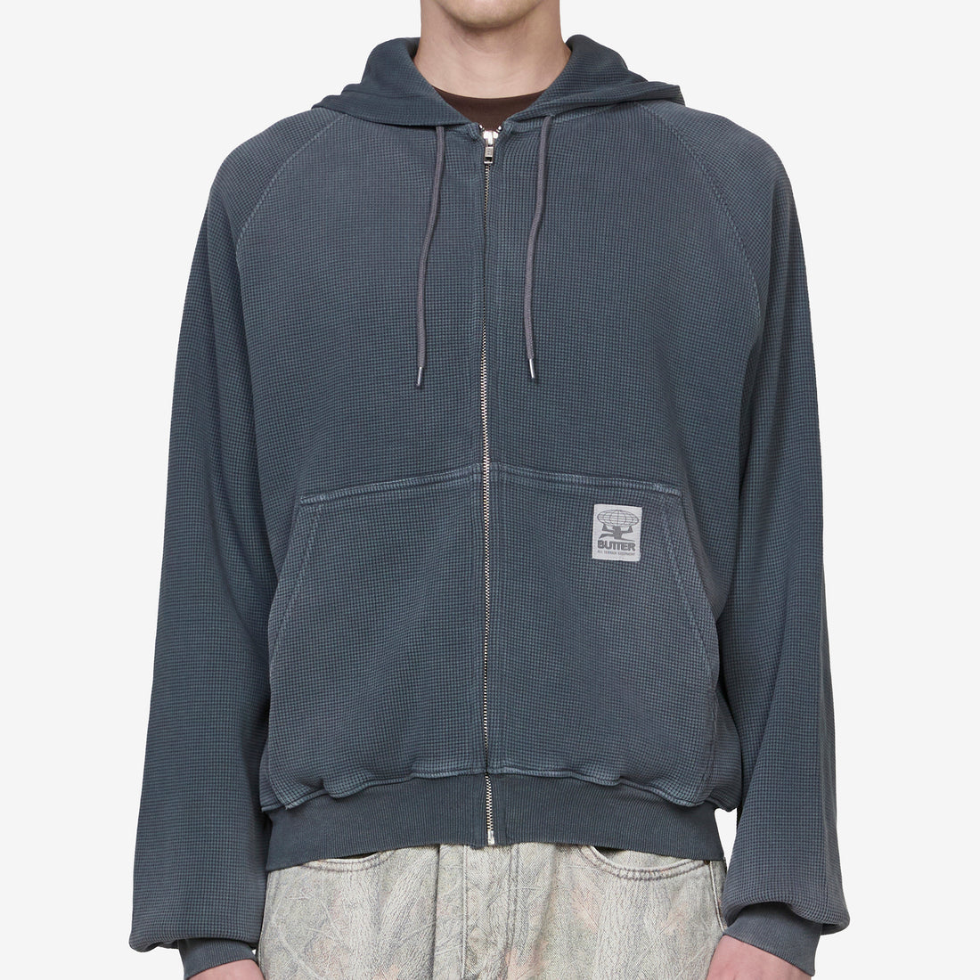 Faded Waffle Zip-Thru Hood Washed Black Jumpers