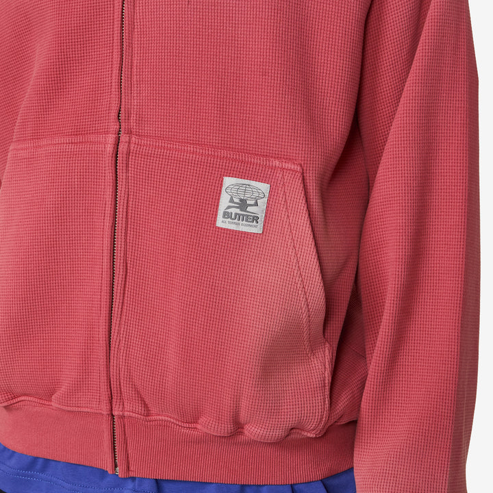 Faded Waffle Zip-Thru Hood Washed Red
