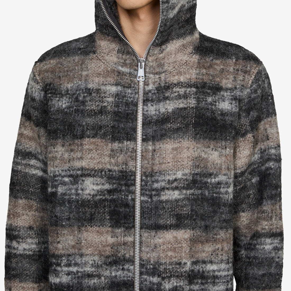 Full Zip Hood Night Woods Check Lofty Wool Jumpers