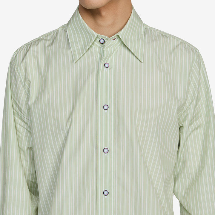 Longsleeve Green Stripe Poplin Shirt Green | White | Yellow