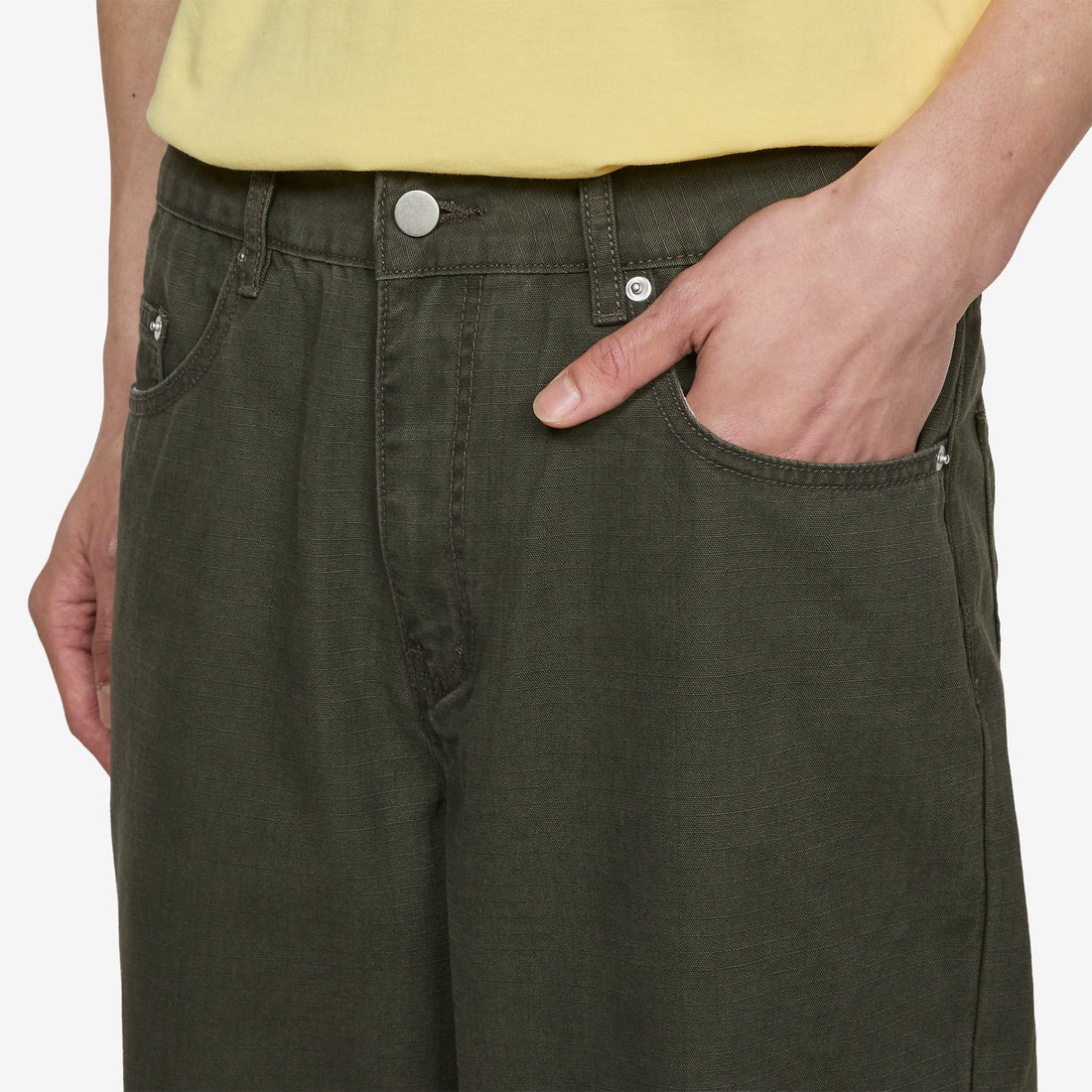 Loose Cut Cotton Ripstop Pants Washed Khaki Pants