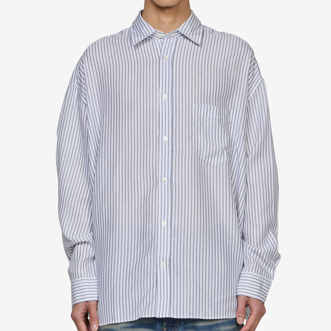 Soffia Longsleeve Round Tencel Shirt White | Navy Shirts
