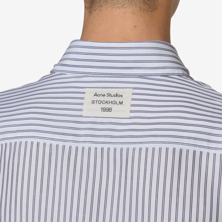 Soffia Longsleeve Round Tencel Shirt White | Navy