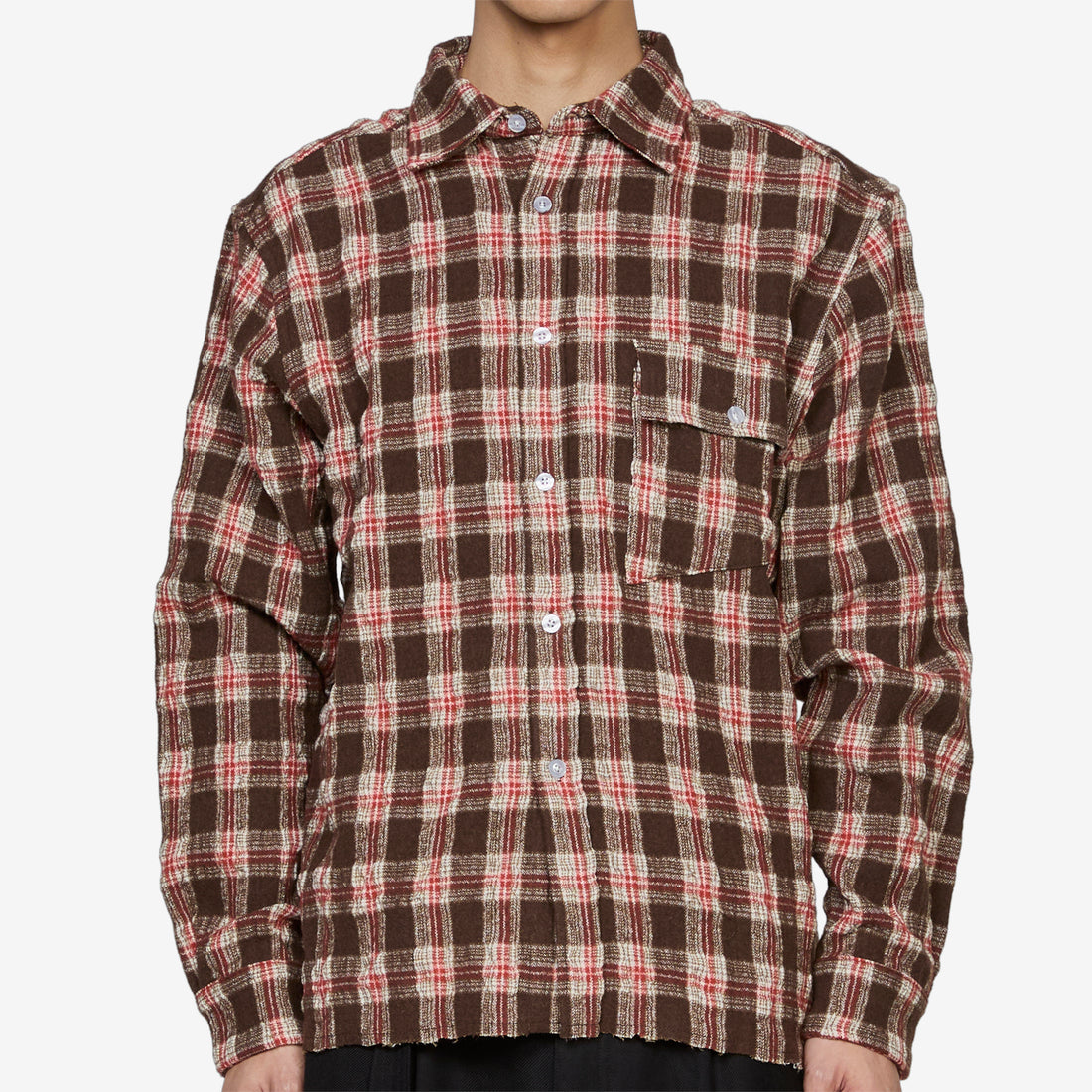 Longsleeve Pocket Shirt Brown Red Check Shirts