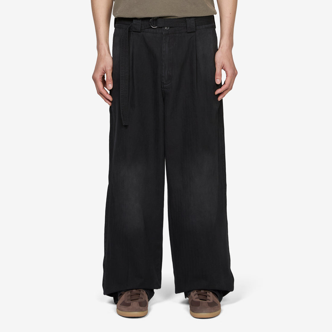 Pleated Work Pant Black Herringbone Pants