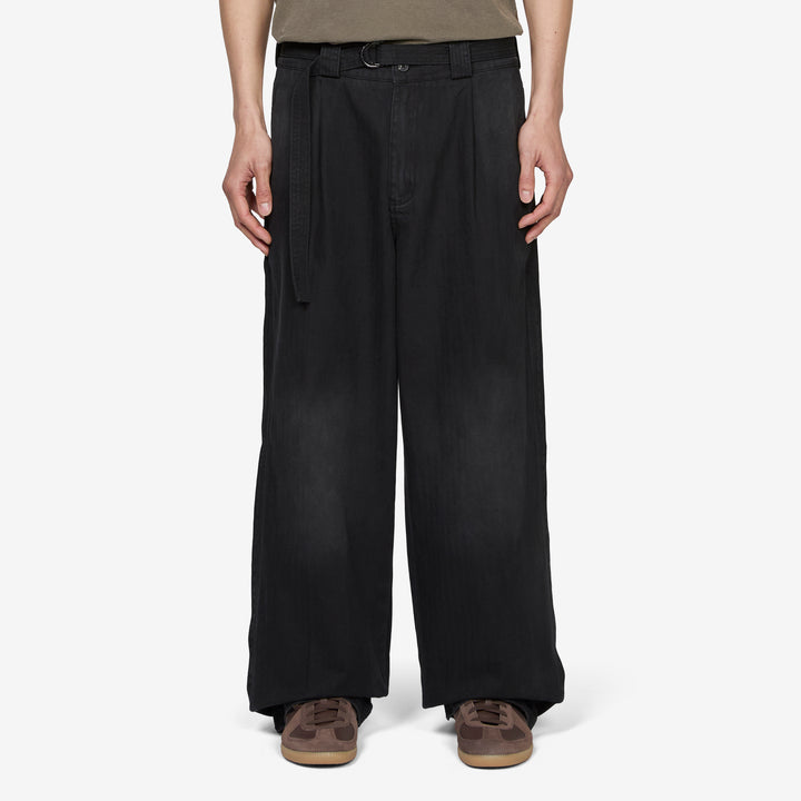 Pleated Work Pant Black Herringbone Front
