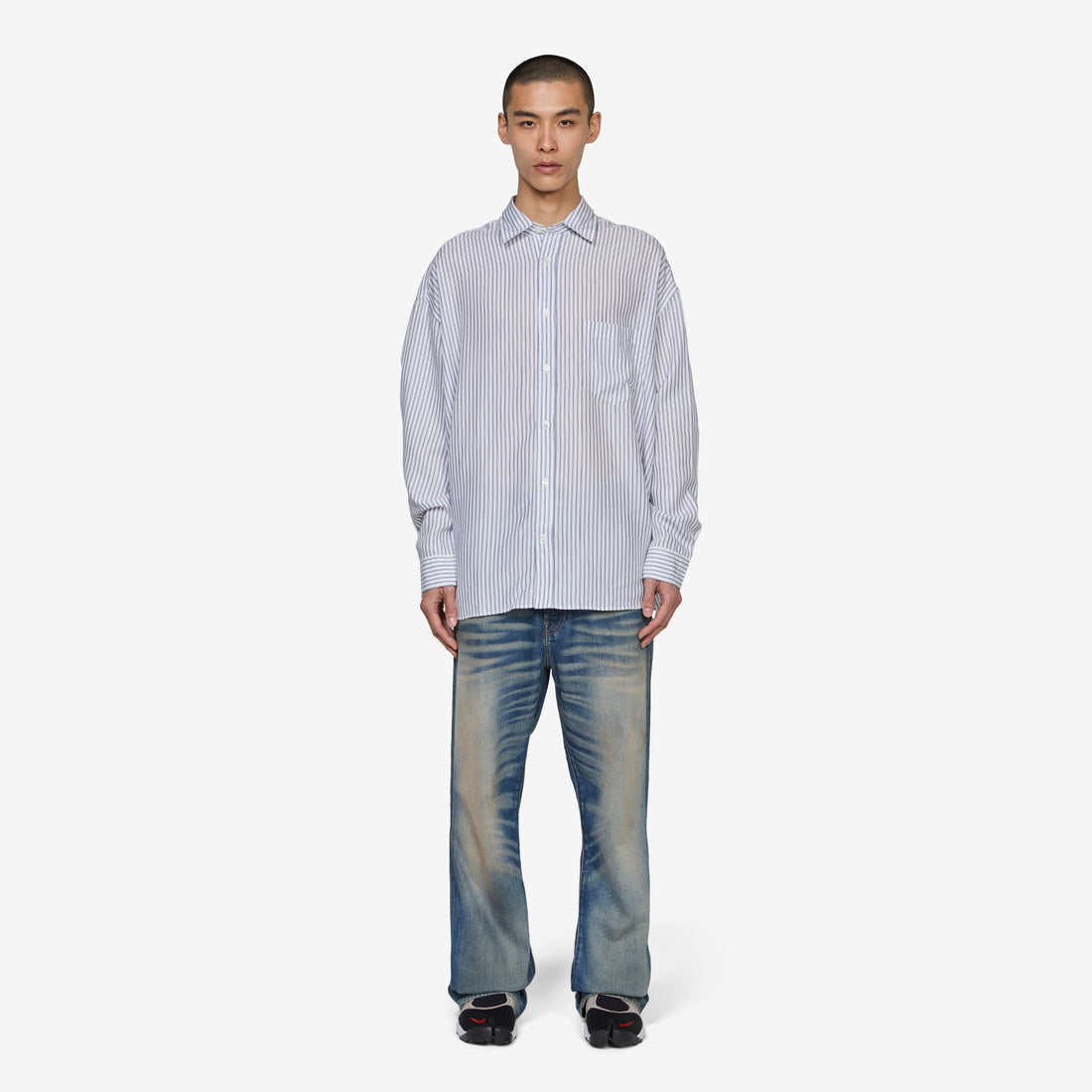 Soffia Longsleeve Round Tencel Shirt White | Navy Shirts