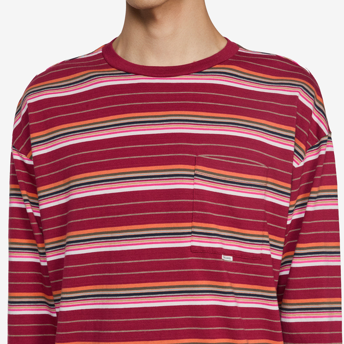 Stripe Longsleeve Pocket T-Shirt 650 Burgundy Tees