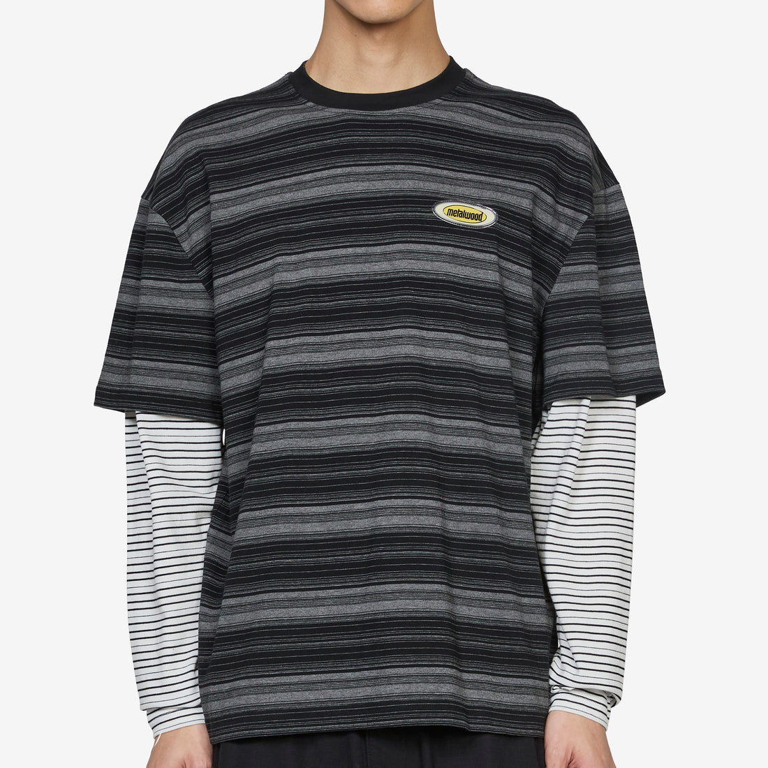 Double Layer Striped T-Shirt Black Tees