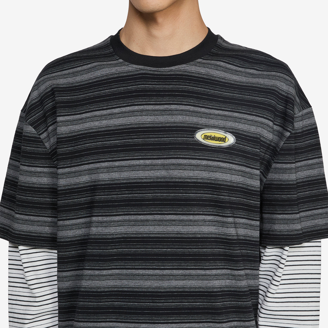 Double Layer Striped T-Shirt Black Tees