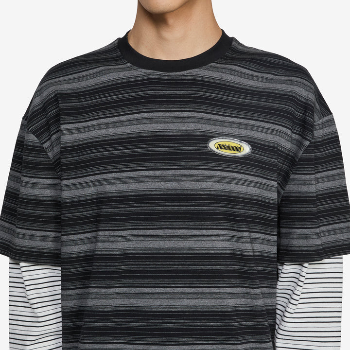 Double Layer Striped T-Shirt Black