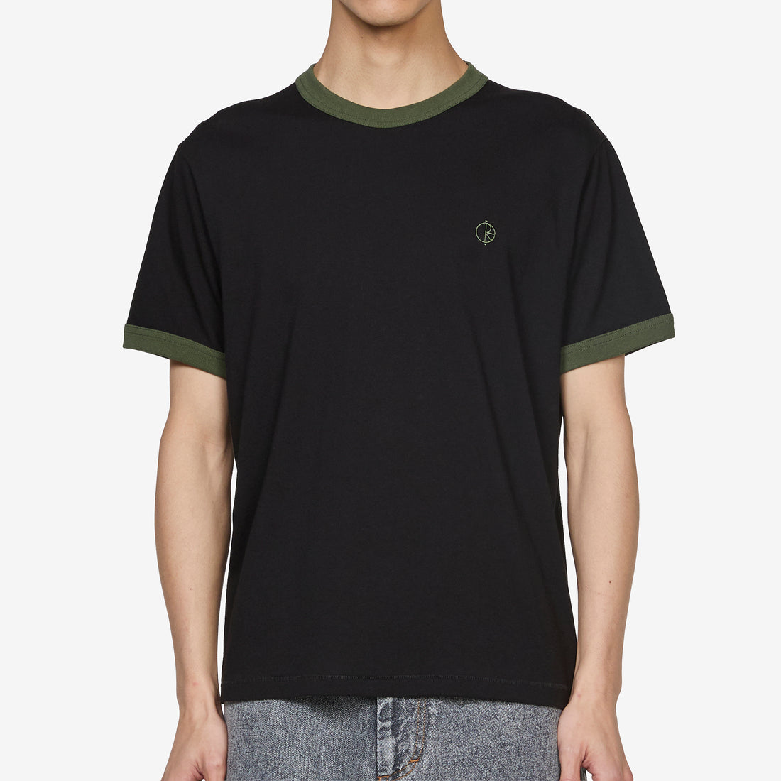 Ringer T-Shirt Black | Uniform Green Tees