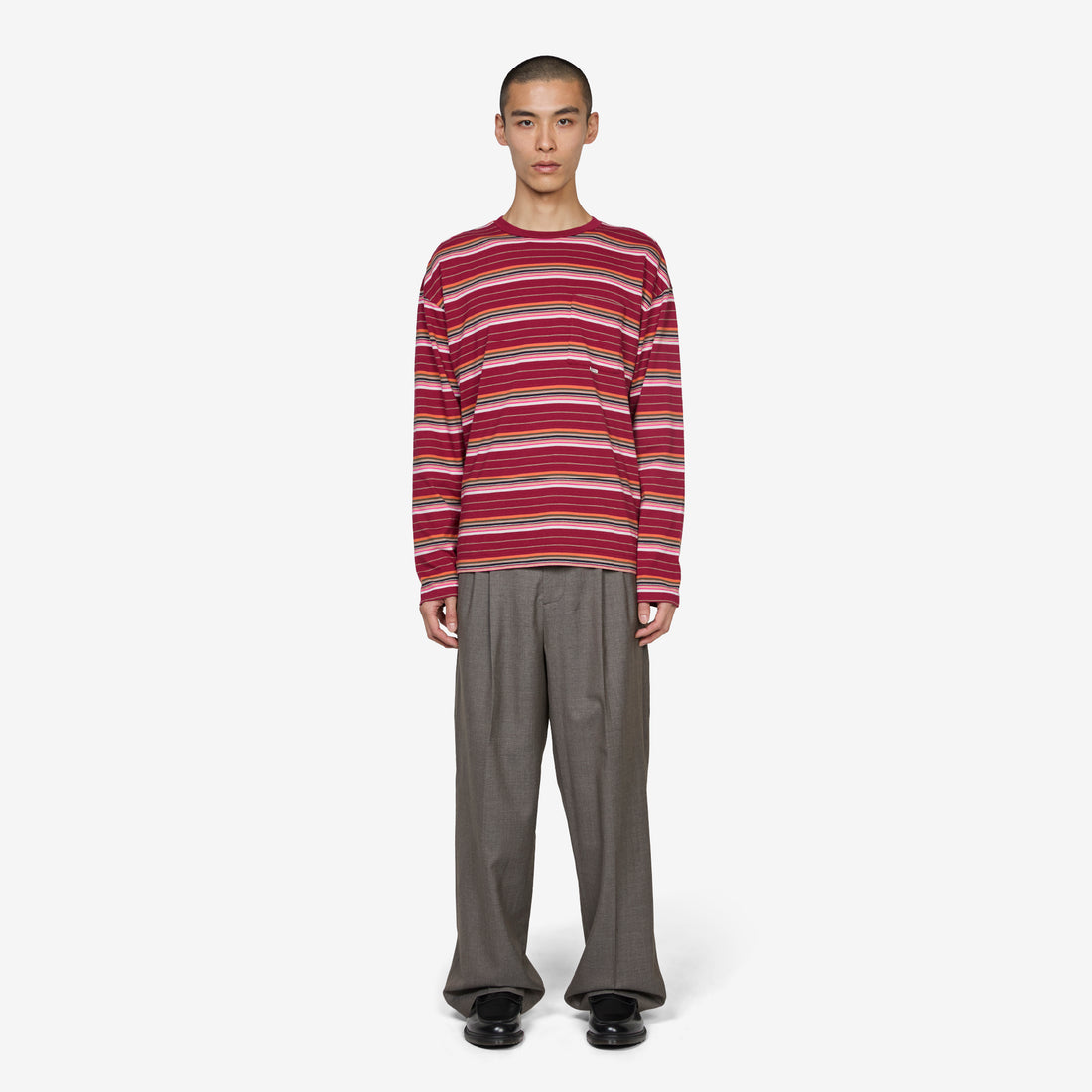 Stripe Longsleeve Pocket T-Shirt 650 Burgundy Tees