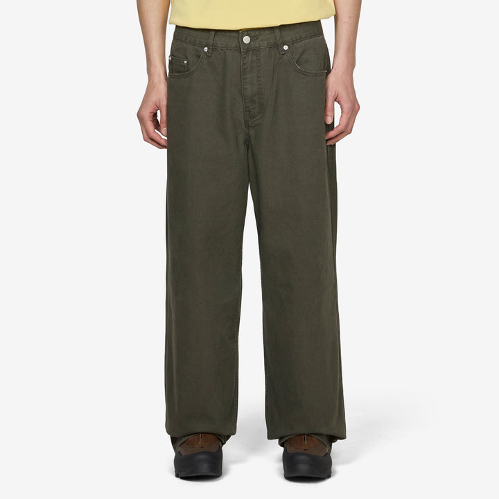 Loose Cut Cotton Ripstop Pants Washed Khaki Front