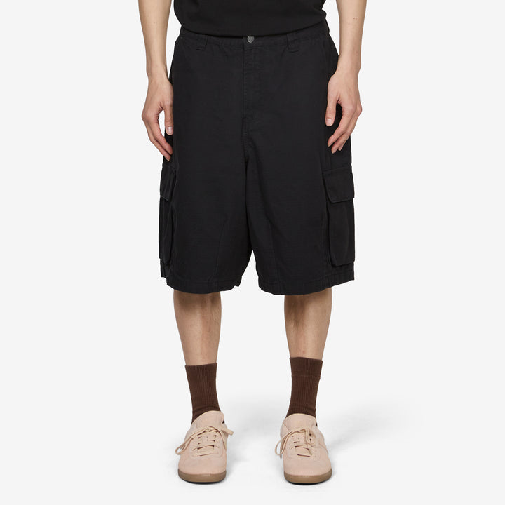 Cotton Ripstop Cargo Shorts Washed Black Front