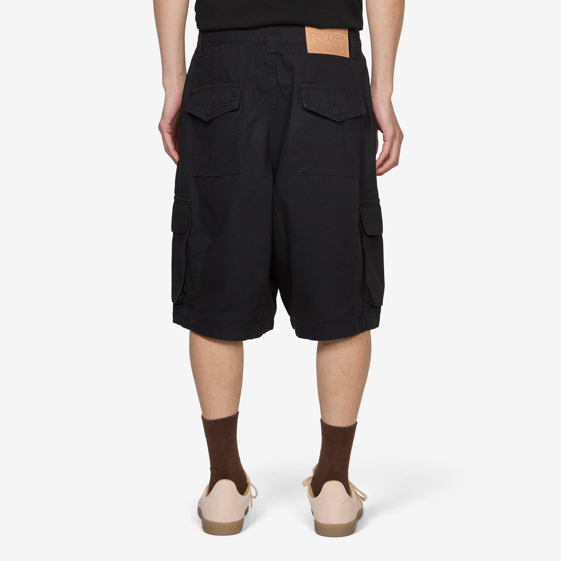 Cotton Ripstop Cargo Shorts Washed Black Shorts