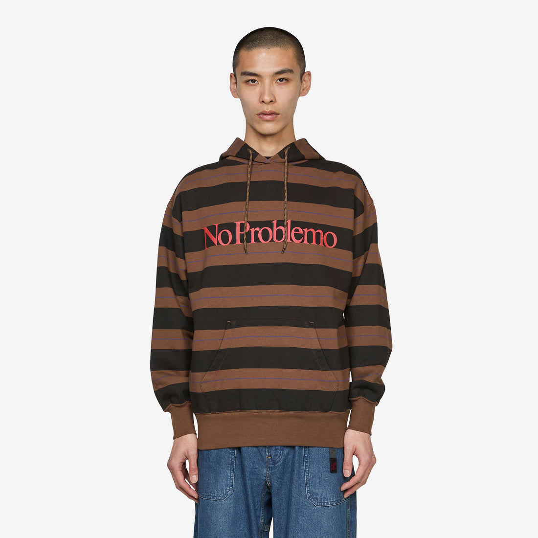 No Problemo Striped Hoodie Brown Jumpers