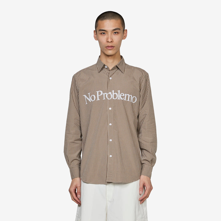 No Problemo Poplin Longsleeve Shirt Brown Front