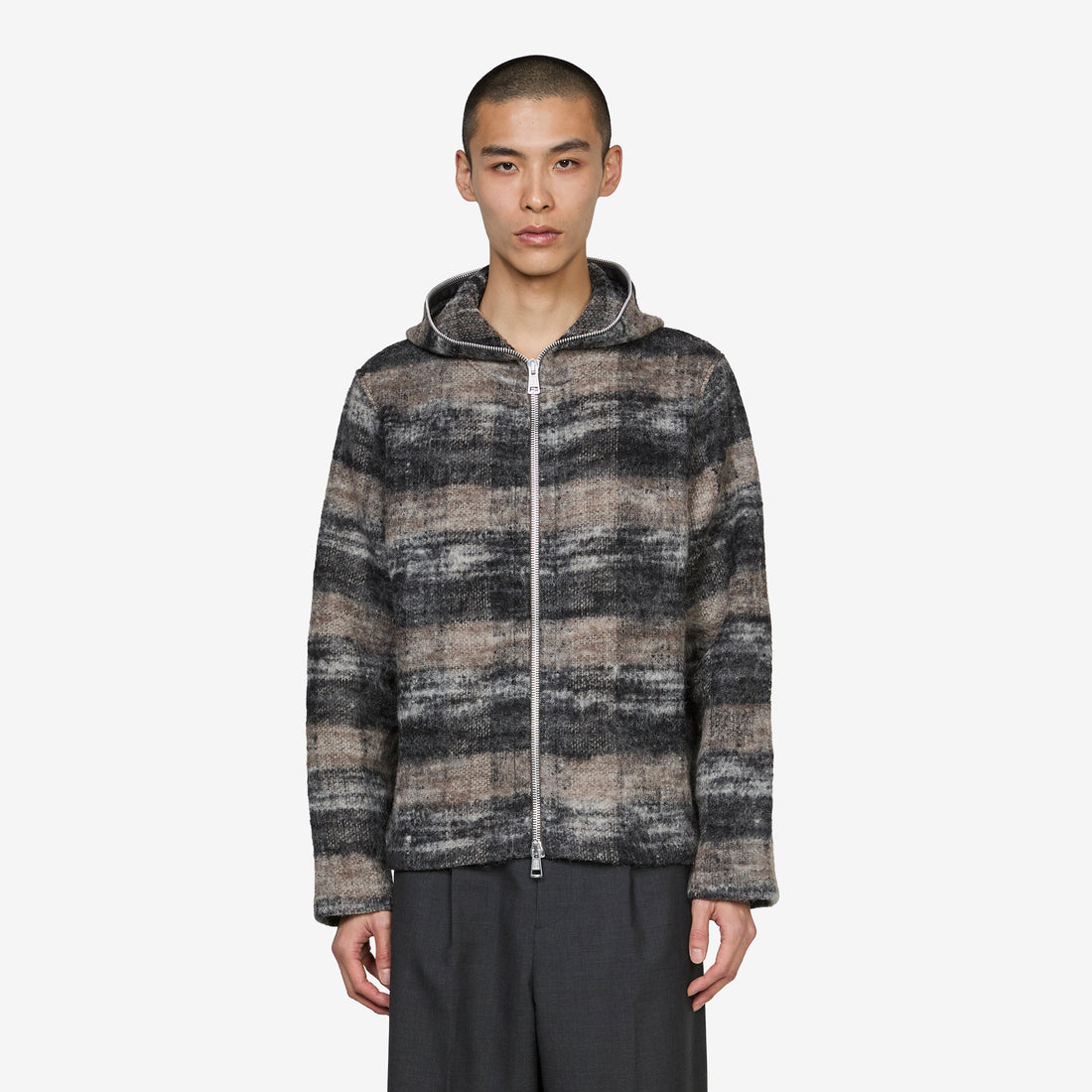 Full Zip Hood Night Woods Check Lofty Wool Jumpers