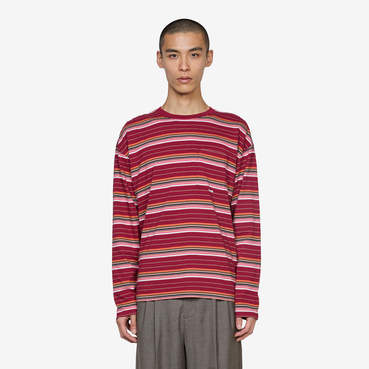 Stripe Longsleeve Pocket T-Shirt 650 Burgundy Front