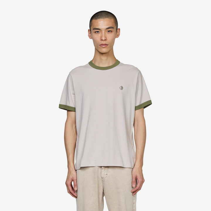 Ringer T-Shirt Pale Taupe | Army Green Front