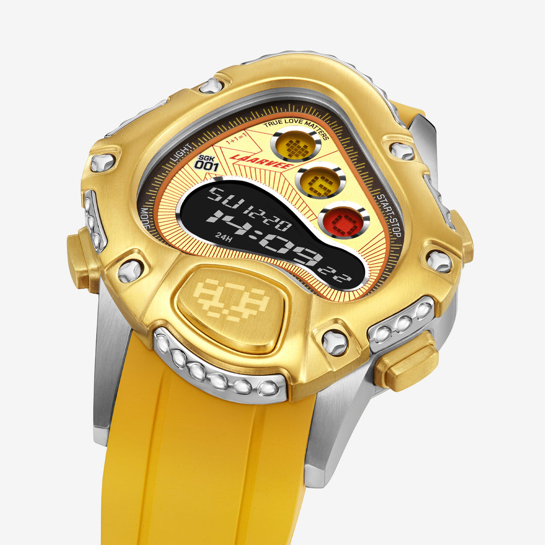 SINNGOUKI SGK001R Silver & Golden Precision Steel | Yellow Rubber | Brushed Golden Bezel | Golden Dial 41mm Jewellery