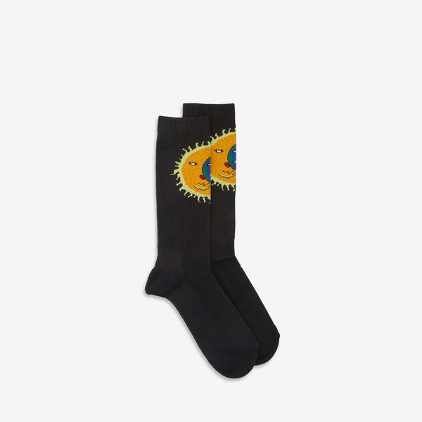 Unisex Moon Earth Jacquard Socks Black