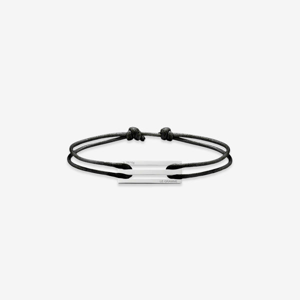 2.5g Polished Sterling Silver & Black Polyester Cord Bracelet